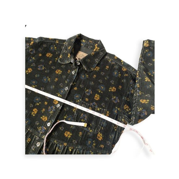 Vintage 90's Corduroy Floral Dress SZ L A.M.I. Long Sleeve Collared Indie - Picture 6 of 7
